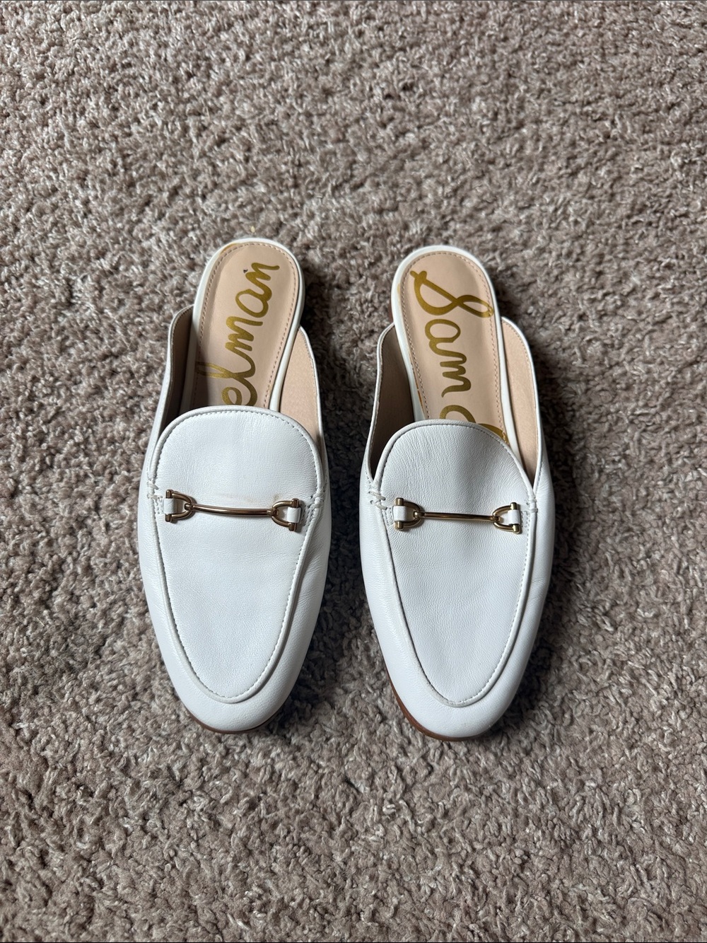 Sam Edelman White Leather Slip-On Mule with Gold Horsebit